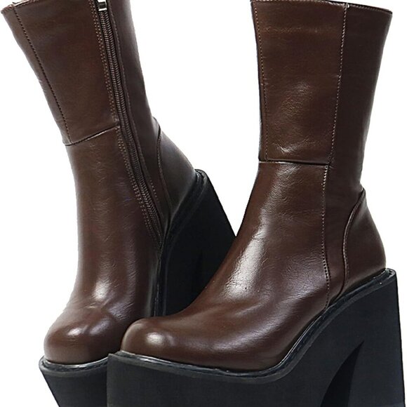 Shoes - Women Ankle Boots Synthetic Leather Chunky Heel Platform Shoe Size 7.5